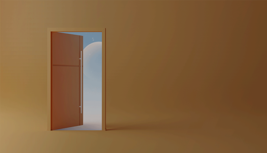 An open door leading to a bright room